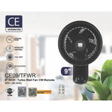 CE09/TFWR Turbo Wall Fan With Remote 9" 90W AC Motor Black
